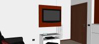 3D-Raumplanung von einem Wohnzimmer - Detail von dem geschlossenen TV-Halter Rack