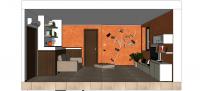Raumplanung zur Einrichtung von einem orangen Wohnzimmer - Seitenansicht