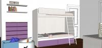 Projekt 3D Schlafzimmer - Detail Schubladenkommode, Relaxzoneax und Etagenbette 