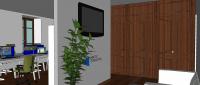 3D-Büroraumplanung - Ansicht von dem Warteraum - Wanddetail mit TV