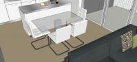 3D Raumplanung von dem Wohnzimmer - Vorschlag Nr.2 - Detail von dem Esszimmertisch