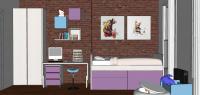 Projekt 3D Schlafzimmer - Ansicht Schriebtisch und Bett mit Schubladen 