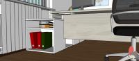 3D Projekt Büro 1 - Detail des Seitenmöbels mit offenen Fächern