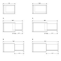 Wandhängendes Sideboard Plan - Teilauszugsschienen  (A) / Vollauszugsschienen (B) Schubladen und Schubkasten