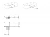 Zeichnung der ausziehbaren Sitze des linearen Sofas und des Ecksofas
