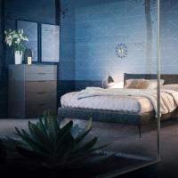 Layton Hochkommode mit Schubladen, mit Panama Bett aus derselben Kollektion kombiniert