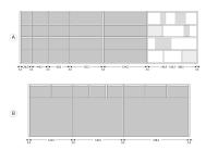 Aliant Bücherschrank - Modularität von Hochschrankbreiten (A) und Brückenbreiten (B)