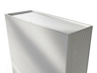 Modernes Highboard Fado lackiert matt weiß mit passender Abdeckplatte in hinterlackiertem weißem Kristallglas