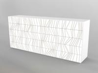 Sideboard im Ramses-Design mit Massivholzintarsien auf weiß matt lackierten Fronten