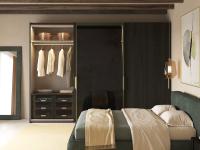 Kleiderschrank Nadir Lounge High aus Holz und Glas, ausgestattet mit Schubladen, Regalen und Hängerohren