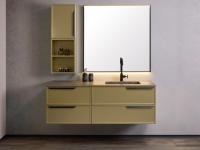 Badezimmerschrank N114 in champagnerfarbener Metallic-Lackierung mit Drehtürenschrank, offenen Fächern und Spiegel