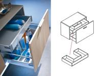 Dettaglio e schema del cassetto interno sagomato in metallo, optional disponibile sulle basi con uno o due cassetti h.37,5