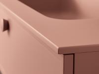 Detail der 1,3 cm starken Platte in Minera-Kolor, erhältlich in einer Auswahl von Mattlacken passend zum Unterschrank