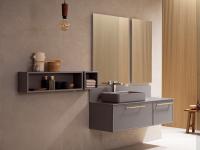 Badmöbel mit außermittigem Waschbecken N100 Atlantic Frame, mit Abdeckplatte und Waschbecken in Minera-Kolor passend zu den Unterschränken