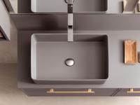 Der Waschbecken Milano in Minera-Kolor ist in den gleichen Farben wie die Ober- und Unterschränke erhältlich, für eine elegante einfarbige Komposition