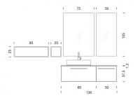 Badmöbel mit außermittigem Waschbecken N100 Atlantic Frame - Diagramme und Maße der Standardkomposition mit Spiegeln und offenen Oberschränken