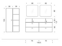 140 cm Hängeschrank für Badezimmer N102 Frame - Zusammenstellung und Diagramme für optionale Hängeschränke