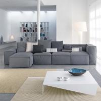Peanut B modulares Design Sofa: Armlehne B.35 H.50, Chaiselongue, zentrales Element 210 cm, Armlehne B.25 H.68 cm 