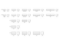Modulare Schubladen-Elemente Mason mit Griffmulde - Schemata und Maße der verfügbaren Elemente