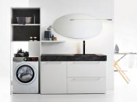 221 cm Oasis Waschküche kompakt und funktionell, mit Waschbeckenunterbau, Zusatzschrank und offener Waschmaschinenschrank