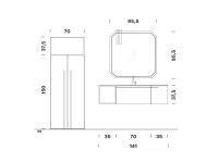 Diagramme und Maße des wandhängenden Badezimmerschranks mit Steinzeugplatte N94 Atlantic