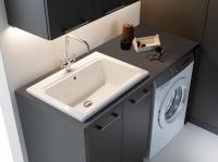Oasis Seitenwaschbecken und Wäscheunterschrank, Melaminharzbeschichtung 151 kaos stone effect, 3,5 cm stark