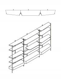 Bücherregal aus Metall und Holz im Macao-Design von Cantori - Entwurf und perspektivische Ansicht von Modell C