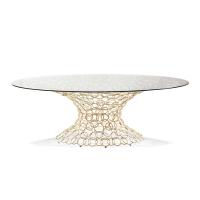 Mondrian ovaler Tisch aus Glas mit gold Metallgestell von Cantori
