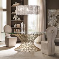 Mondrian ovaler Tisch aus Glas mit gold Metallgestell von Cantori. Platte aus durchsichtigem Glas