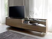 TV-Möbel aus Holz und Columbus-Glas, mit umlaufendem Rahmen passend zu den Fronten oder kontrastierend