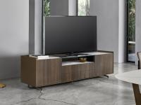 TV-Möbel aus Holz und Columbus Glas, auch mit matter oder glänzender Keramikplatte erhältlich