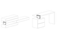 Modularer Nachttisch aus lackiertem Mason-Holz, kombiniert mit einem optionalen Methacrylat-Träger, ein rein ästhetisches Accessoire zur Vervollständigung von Hängekompositionen oder mit Schreibtisch