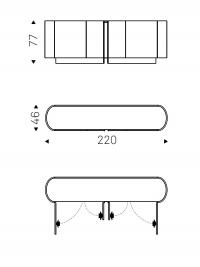Modernes Sideboard mit Glasplatte in Marmoroptik Dynasty von Cattelan - Maßzeichnung mit Detail der Türöffnung