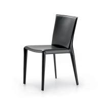 Beverly moderner Stuhl aus schwarzem Kernleder, mit sichtbaren Nähten
