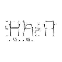 Maßskizze Stuhl mit Rückenlehnenkissen Italia von Cattelan mit Armlehnen mit Rückseite der Rückenlehne glatt