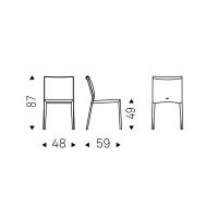 Maßskizze des Stuhles mit Rückenlehnenkissen Italia von Cattelan ohne Armlehnen mit glatter Rückenlehne