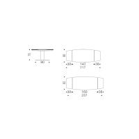 Modelle und Maße des ausziehbaren Tisches Linus von Cattelan