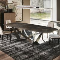 Designer Tisch Skorpio mit Tischplatte in Keramikstein in Marmoroptik 