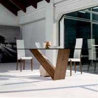 Valentino Tisch mit Kristallglasplatte und Basisgestell aus Holz 