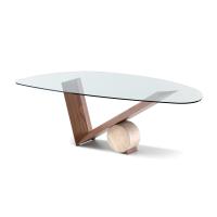 Tisch Valentino mit Basis in Holzessenz Canaletto Nussbaum und Zylinder in Travertin 