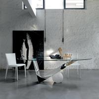 Valentinox Tisch aus Glas und Edelstahl von Cattelan - mit Zylinder aus weißem Carrara Marmor