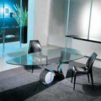 Tisch aus Kristallglas und Edelstahl von Cattelan - mit Zylinder aus weißem Carrara Marmor