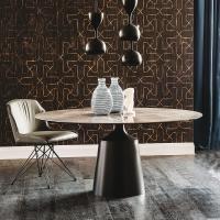 Runder Tisch mit Designerbasis Yoda von Cattelan mit Tischplatte in Keramikstein Alabastro