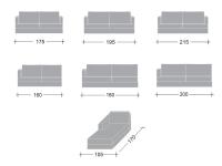 Schlafsofa Kansas - Diagramme der verfügbaren Elemente für die Modelle Linear und Chaiselongue