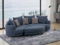 Mexico-Sofa mit ovalem Hocker, der sich in die Biegung des Sofas einfügt und eine Entspannungsinsel bildet