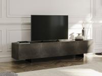 Moderner TV-Möbel mit Metallfüßen Maia mit Türen und Platte in gebürsteter Bronze