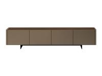 Moderner TV-Möbel mit Metallfüßen Maia mit gepolsterten Türen aus Glattleder und Platte aus Canaletto-Nussbaumholz