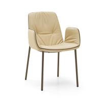 Stuhl mit elegantem Kunstlederprofil mit Armlehnen Betta. Bezug in Leder und Beine aus Metall gestrichen Titanio.