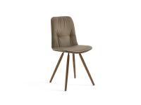 Anspruchsvoller Stuhl mit Kunstlederprofil ohne Armlehnen Betta. Bezug in Leder und schräge Beine in Eschenholz gebeizt Nussbaum Canaletto.