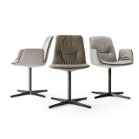 Eleganter Stuhl mit Profil in Kunstleder Betta, mit und ohne Armlehnen. Bezug aus Leder und drehbare Basis mit 4 Speichen in Metall gestrichen schwarz